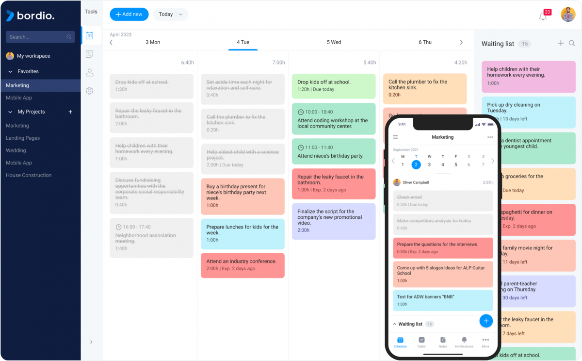 Online planner by Bordio
