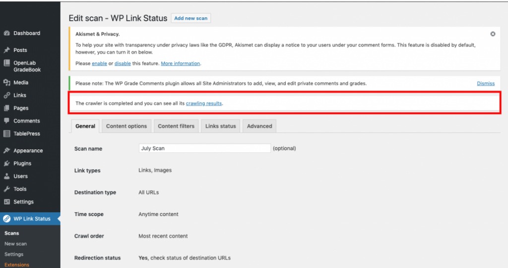 wp broken link status checker