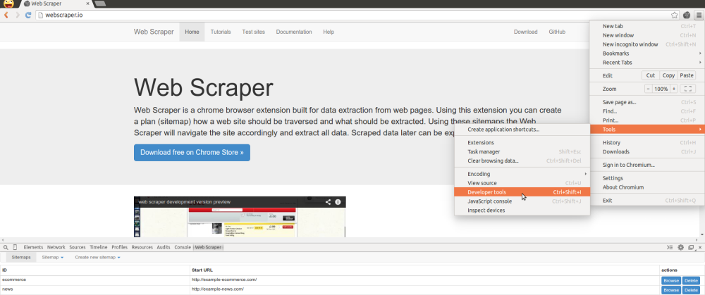 webscraper scraper window closed download data