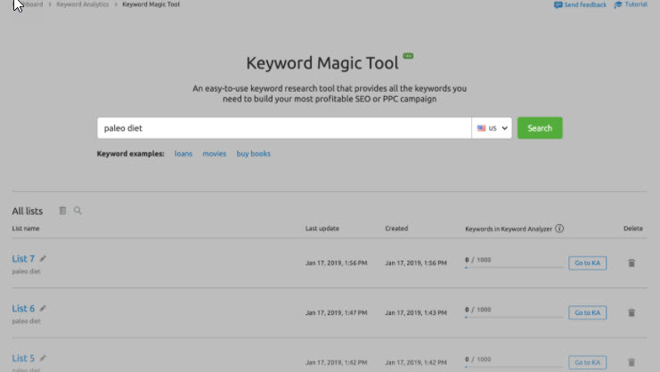 SEMRush - Keyword Magic Tool - Enter keyword