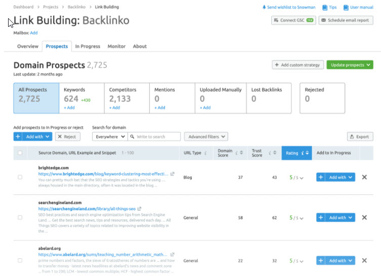 Link building tool - Results