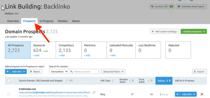 Link building tool - Prospect list