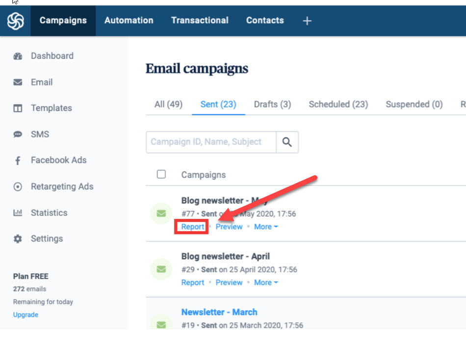 finalize sendinblue rss campaign