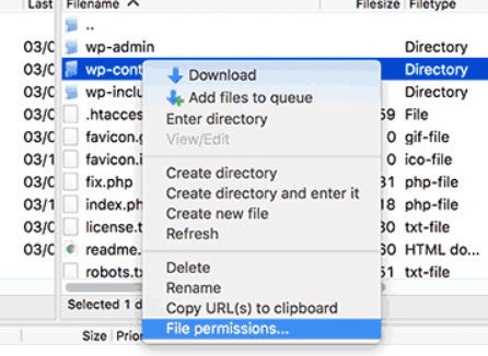 set file permission wordpress