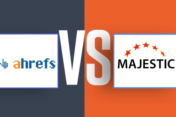 Split-screen showcasing Majestic and Ahrefs interfaces