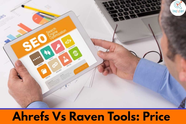 A price tag with Ahrefs and Raven Tools logos