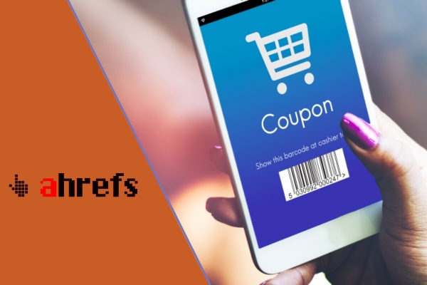 A colorful collage of Ahrefs tools and a discount coupon