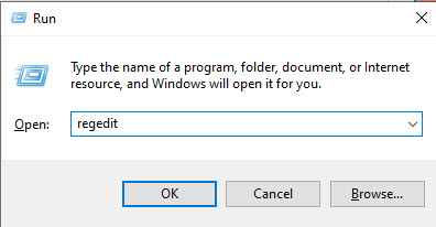 Open the Run dialog box then enter the command regedit and press Enter Open the Run dialog box then enter the command regedit and press Enter