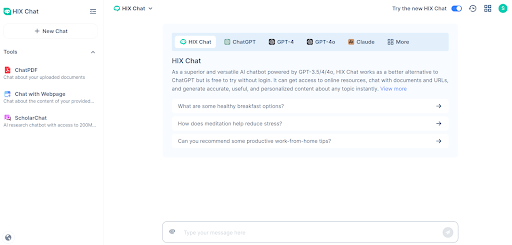 HIX Chat: Unmatched Free AI Chat Services Without the Need to Sign In