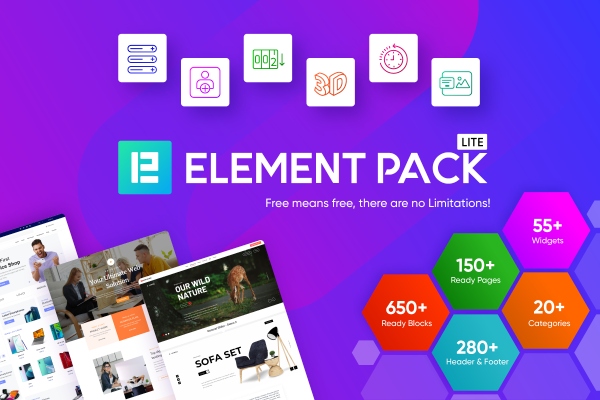 The Element Pack logo against a vibrant background